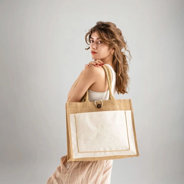 Button-Closure Jute Tote Thumbnail
