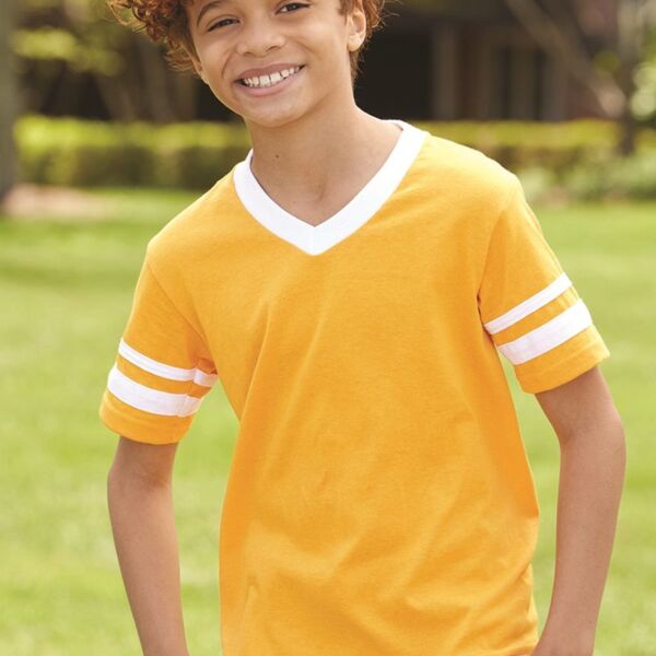 Youth V-Neck Jersey with Striped Sleeves Thumbnail